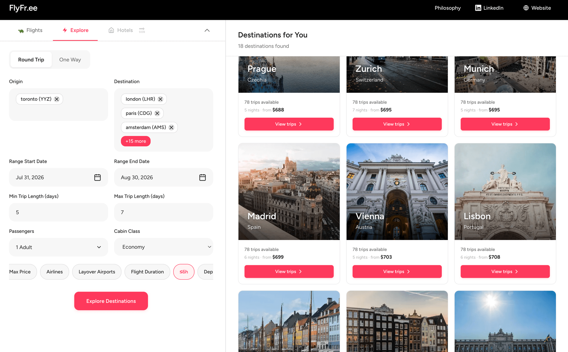 Explore filters interface